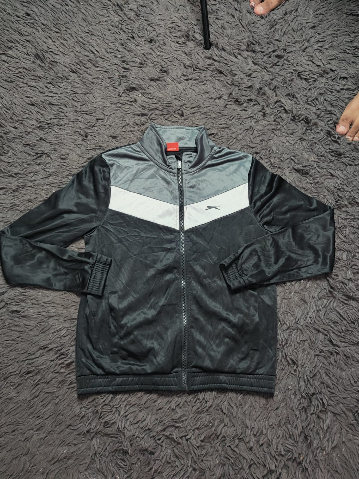 Slazenger Black Grey White Full Zip Track Jacket – Size Youth S