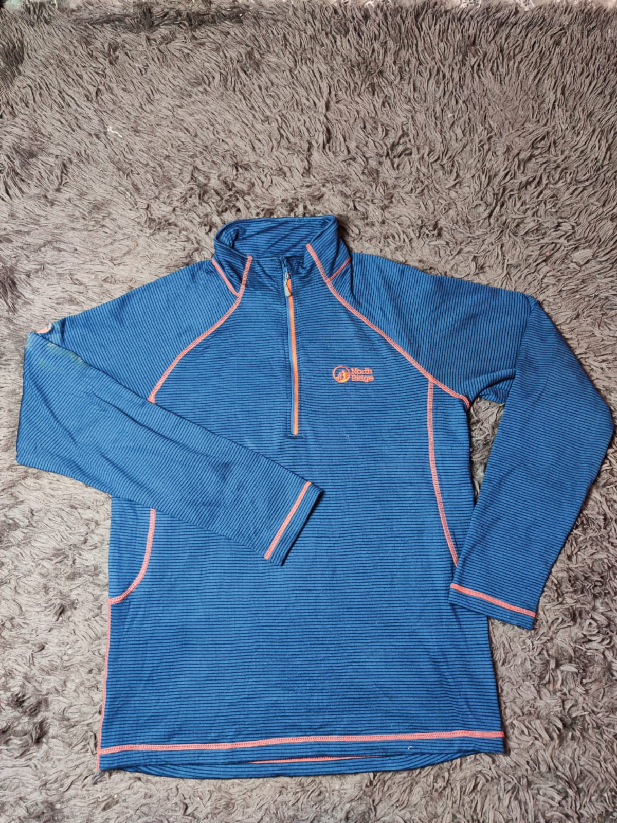 North Ridge Blue Orange Striped Quarter Zip Pullover – Size M