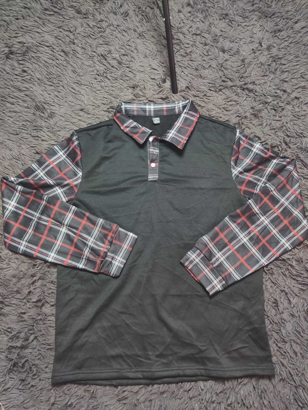 Unbranded Black Grey Red Long Sleeve Polo Shirt – Size L