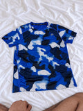 Blue, navy, and white short sleeve sports jersey shown from the front