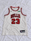 White, red, and black sleeveless sports jersey shown from the front