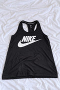 Black and white sleeveless sports top shown from the front