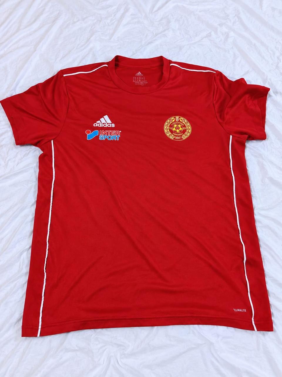 Red and white short sleeve football jersey shown from the front