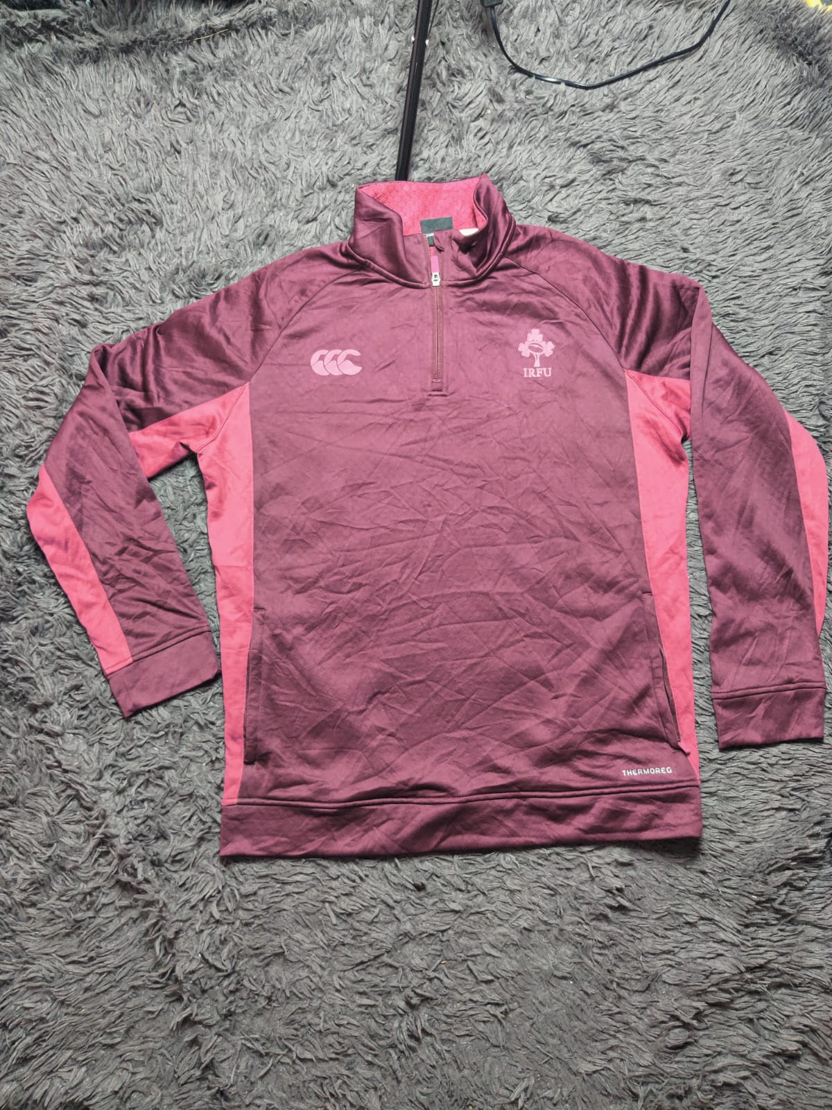 Canterbury Burgundy and Pink Quarter Zip Rugby Pullover – Size XL