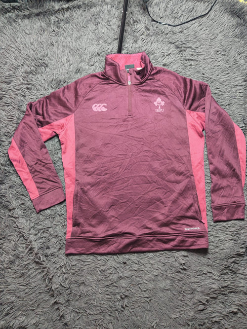 Canterbury Burgundy and Pink Quarter Zip Rugby Pullover – Size XL