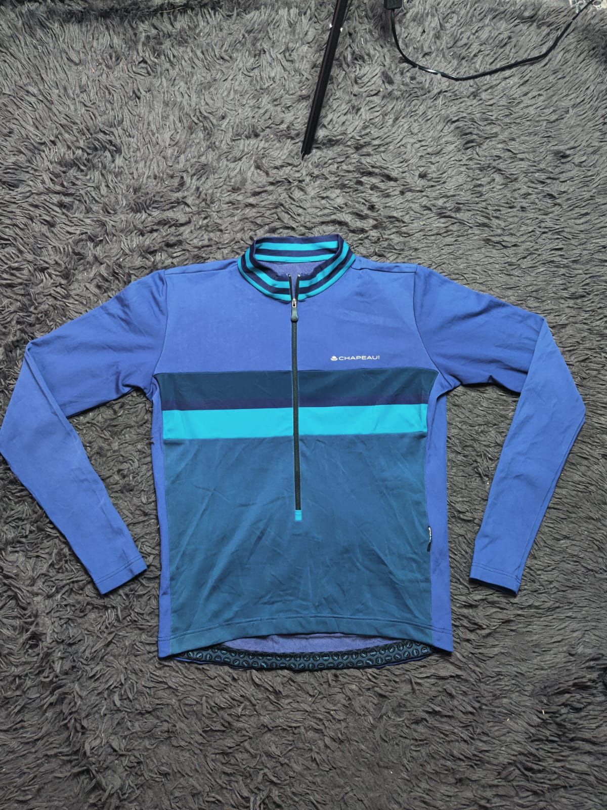 Chapeau! Blue and Turquoise Long Sleeve Cycling Jersey – Size L