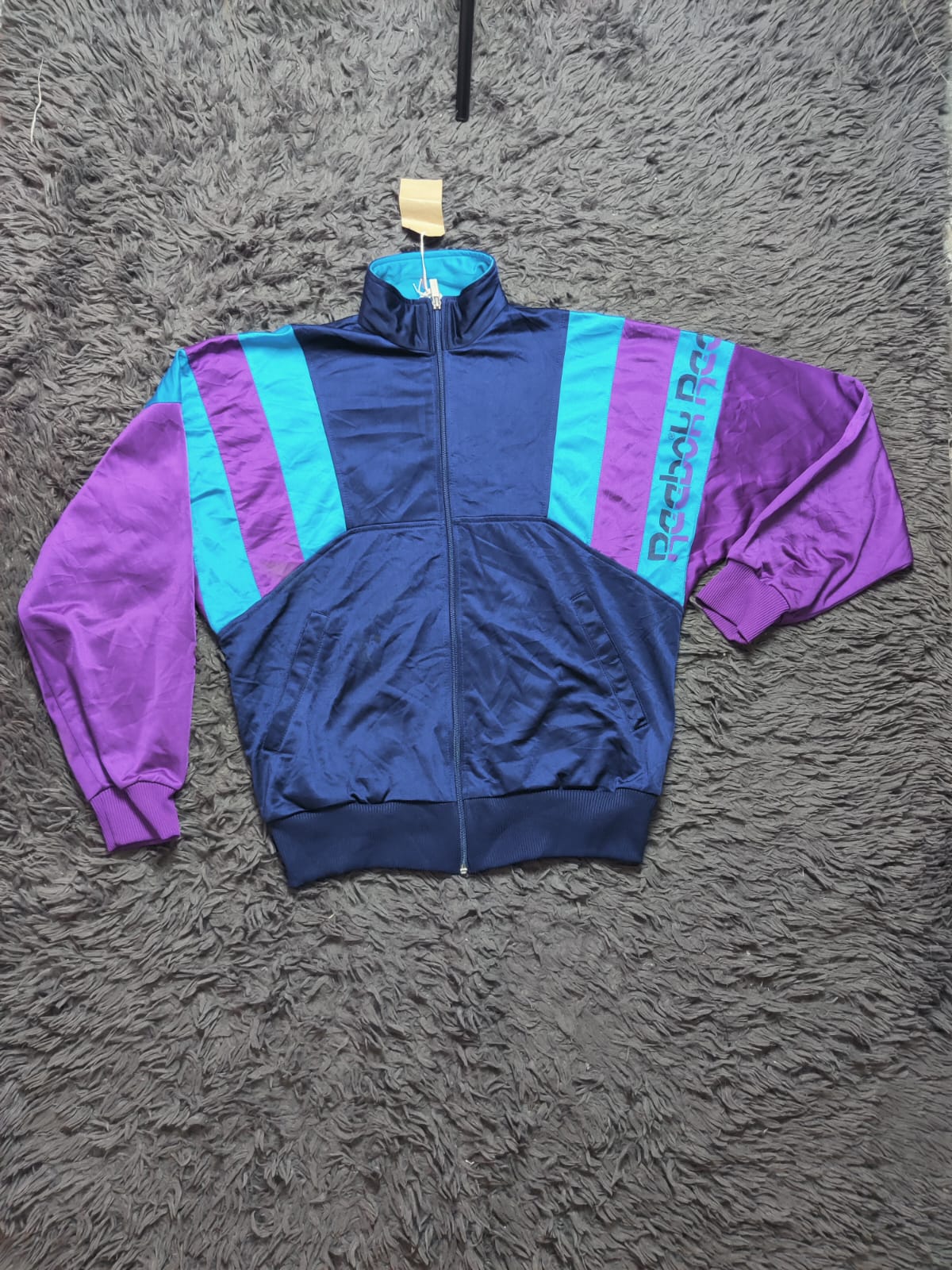 Reebok Navy Purple and Teal Color Block Track Jacket – Size XXL